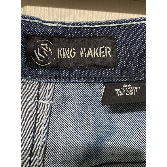 King Maker Custom Men's Jean Shorts 36x13 Straight Fit Dark Wash White Stars Red - Picture 6 of 15